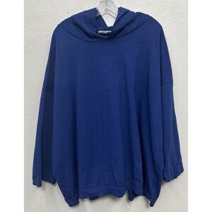 Bryn Walker Frank Hoodie Pullover Large Blue Cotton 3/4 Sleeve Shirt Lagenlook